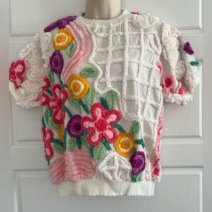 Vintage DAMZE Short Sleeve Sweater Top Made in USA From Chenille Bedspread Small